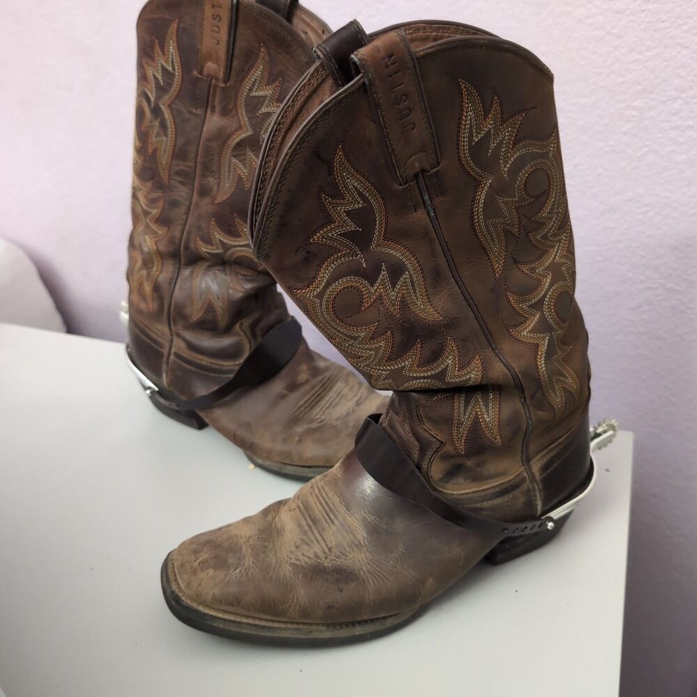 Justin Boots Brown Leather Western Cowboy Boots Men's Size 8D 2552 Spu rs